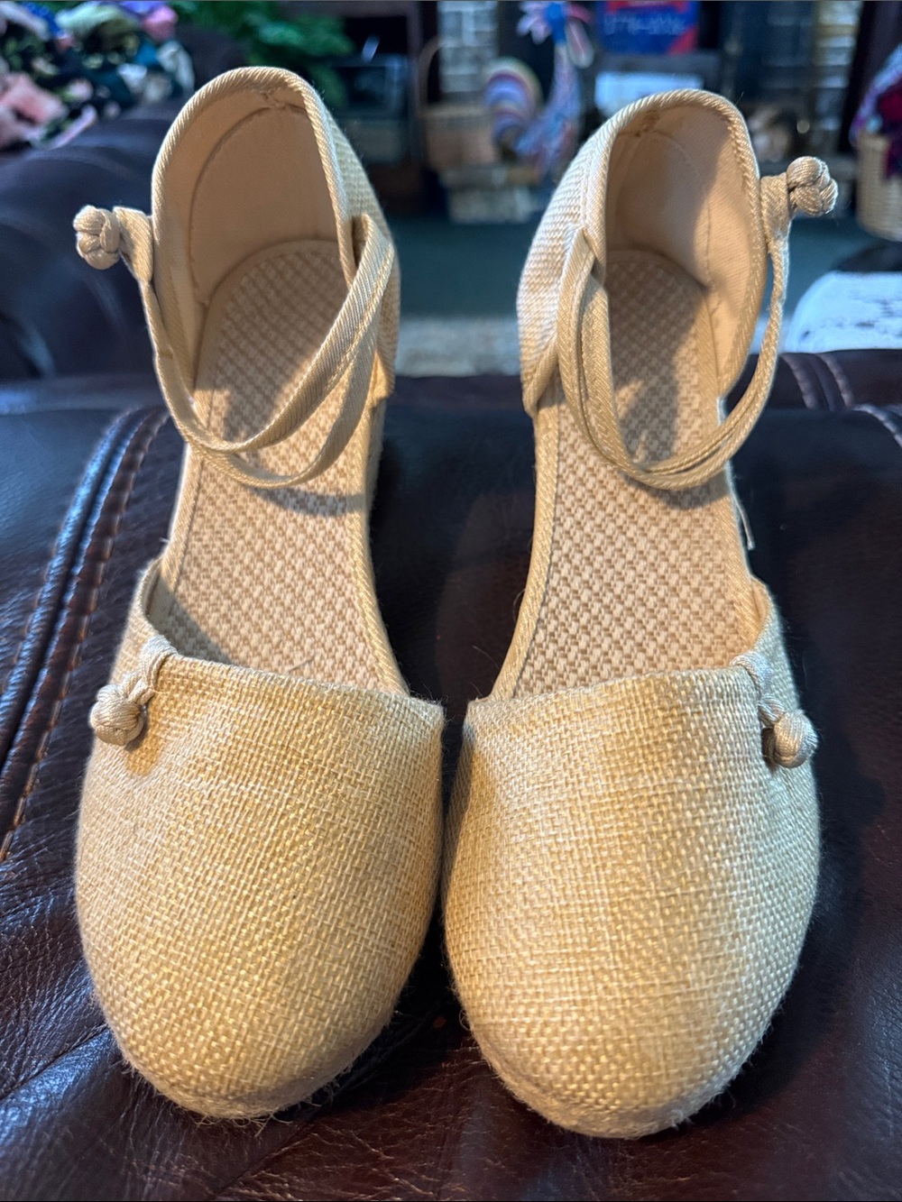Woven Ankle-Strap Espadrille Flats in Natural